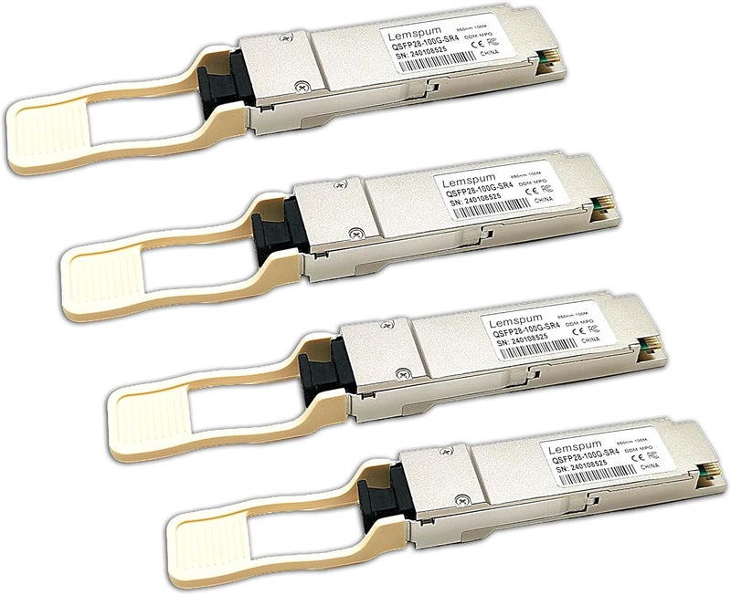 Lemspum 4Pack 100G SR QSFP28 Multimode Module 100GBASE-SR4 850nm 100m DOM MPO-12/UPC MMF Optical Transceiver Support 4 x 25G-SR Compatible with Juniper JNP-QSFP-100G-SR4, Arista/Brocade/Dell SFP-100G-SR4 ect. - Image 1